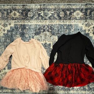 2/$20- wonder nation Pink Lace Tutu Dress & Black Red Plaid Tulle Dress Set